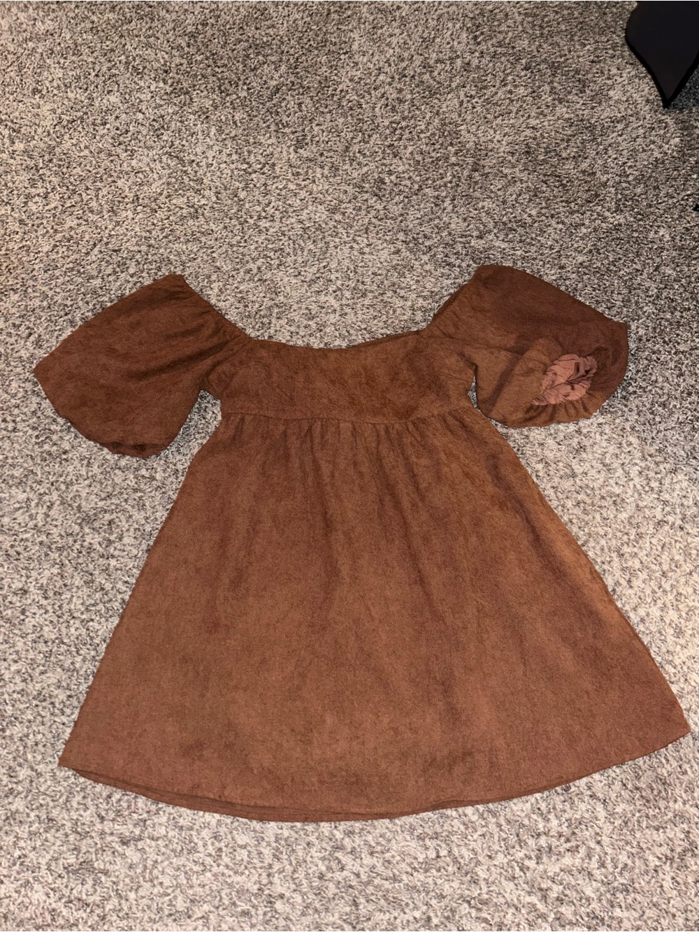 Women Brown Puff Sleeve A-Line Dress